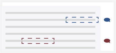 Document interface with inline comments, highlights, and threaded reviews for collaboration